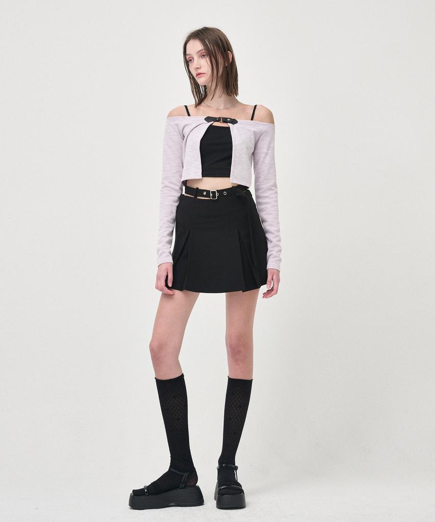 Etmont Belted Pleats Mini Skirt, Black