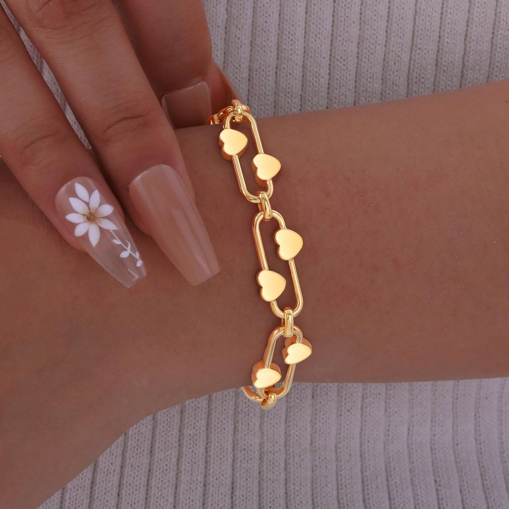 Dainty Heart-shaped Bracelet for Women,Stainless Steel Waterproof Oval Handmade Chain Bracelet, Charm Jewelry Gift