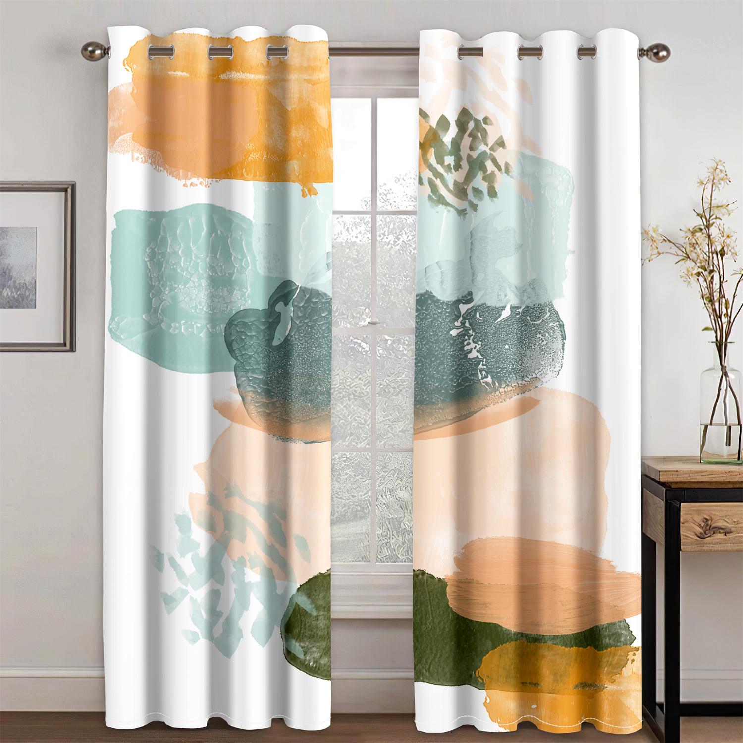 Abstracte Geometrische Boheemse Kunst Graffiti Morandi Lichtfilterende Gordijnen Raamgordijnen voor Woonkamer Slaapkamer Decor 2 Stuks 50W130H(CM) 2PCS