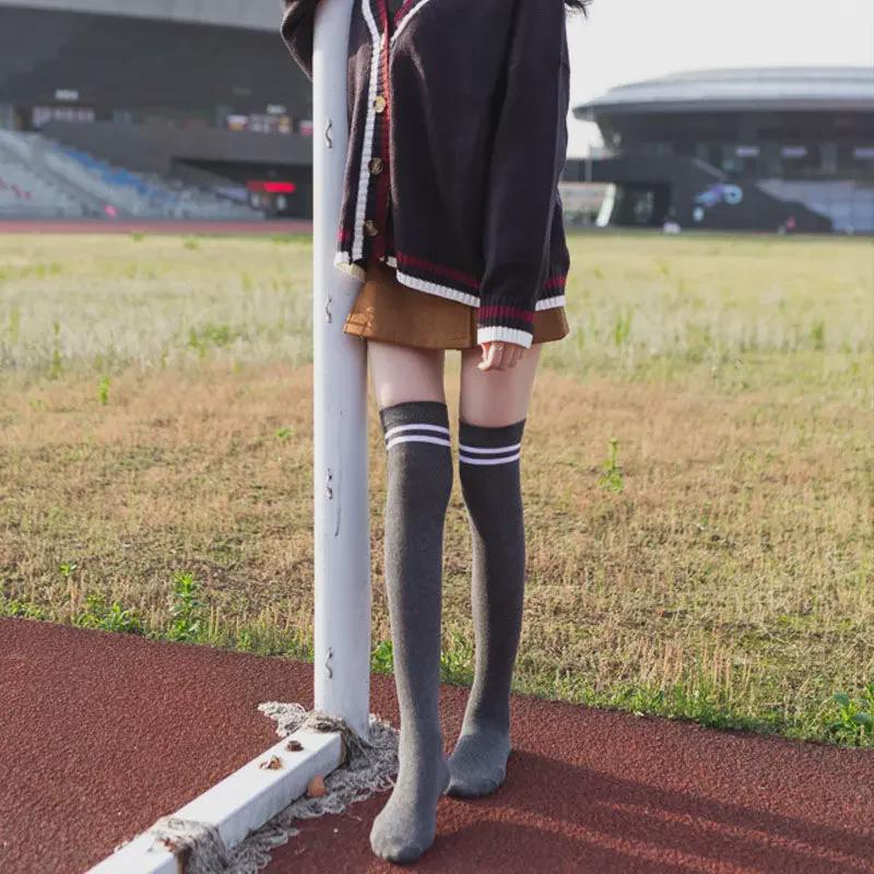 Women's Over-the-Knee Two-Bar College Style Long Socks for Spring and Autumn