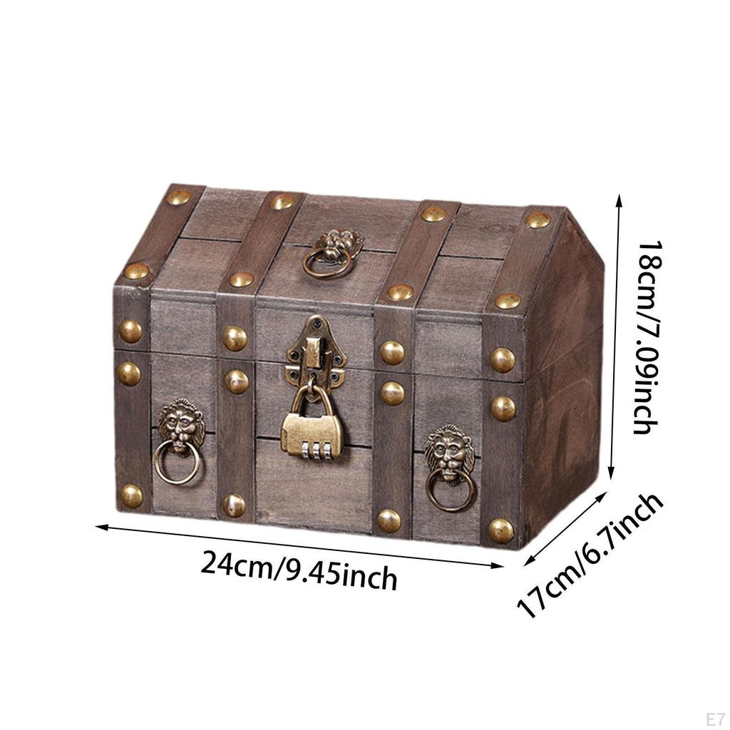 Caja del Tesoro con Cerradura - Almacenamiento de Joyería de Madera Hecho a Mano