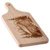 Wooden chopping board with an engraved mountain cottage