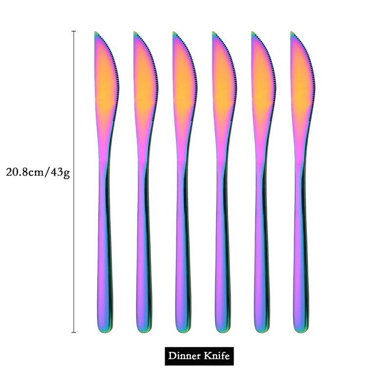 

6 PCS Rainbow Steak Knife з нержавіючої сталі. Набір гострих столових ножів. Столові прилади для ресторану. Обідній ніж. Чорний набір столового посуду. різнокольоровий