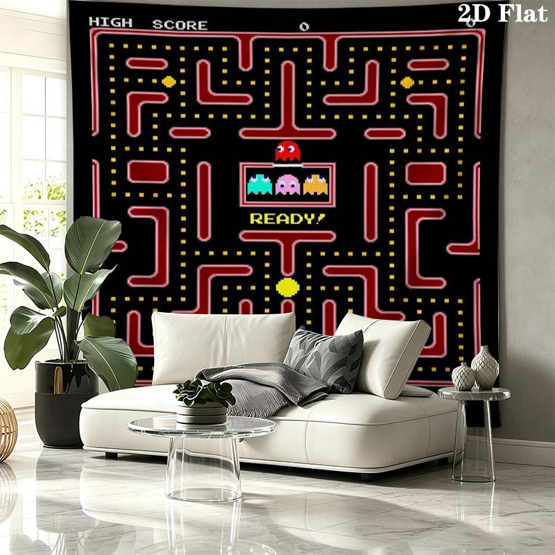 Pac-Man Custom Name Wall Tapestry Aesthetic Wall Hanging Printed Fabric Blanket Decorative Tapestries for Bedroom Living Room Home Decor