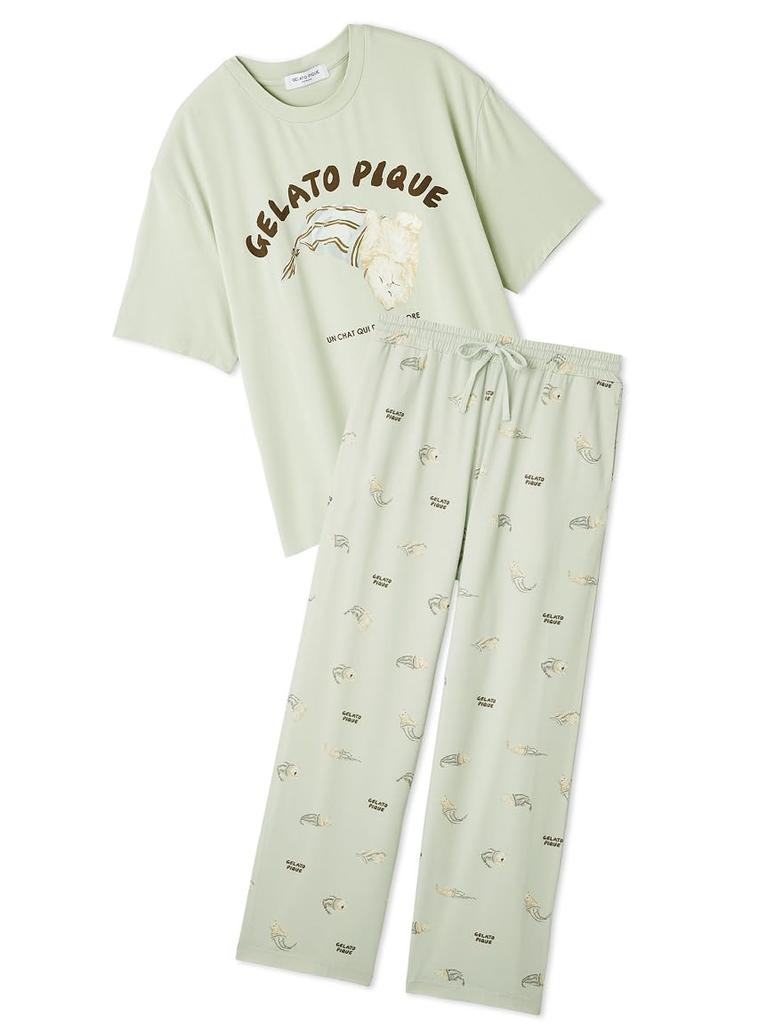 Gelato Pique HOMMEsleeping Cat Print LPT Set PMCT254993MNTL One-Point T-Shirt + All-Over