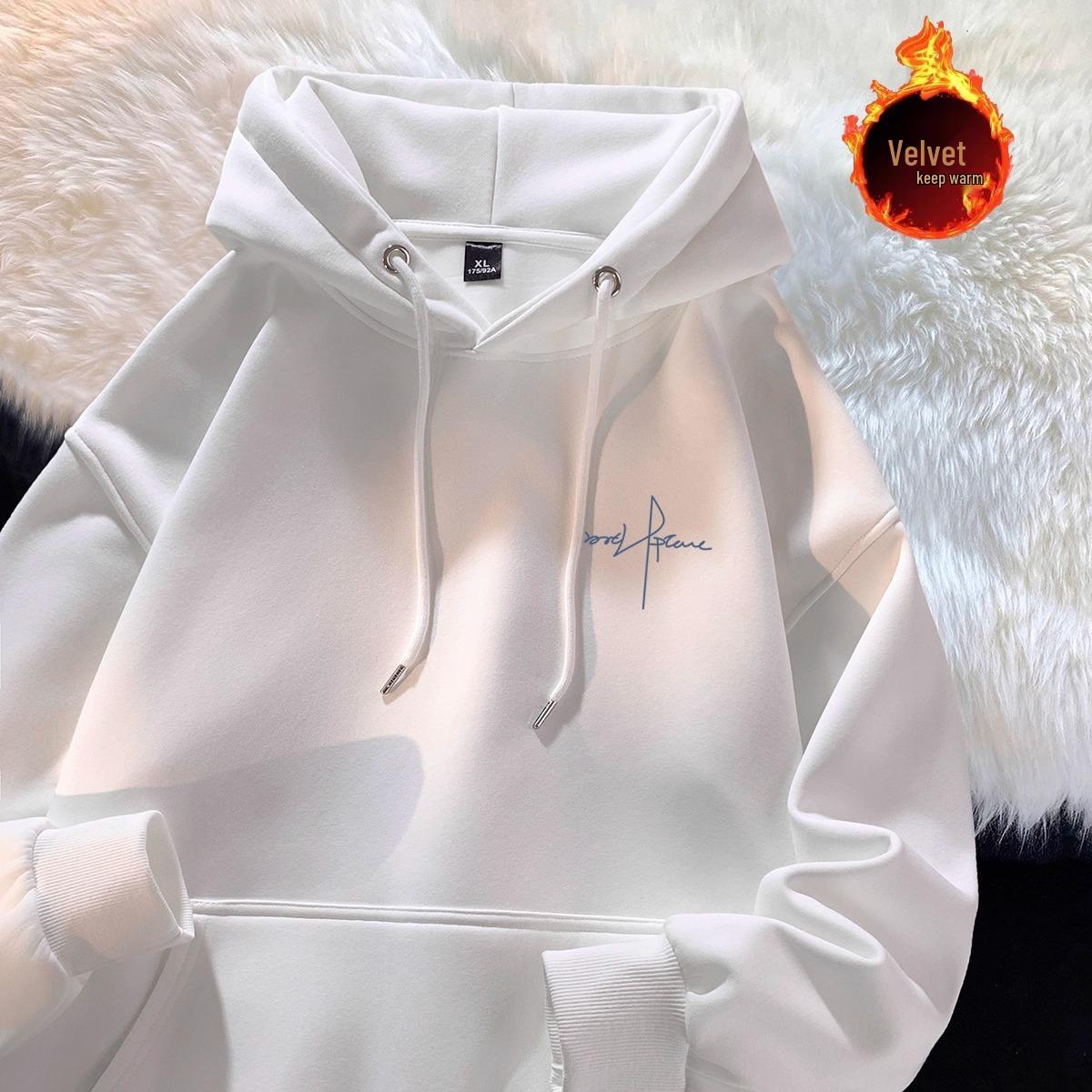 

Personalized American Style Men s Hoodie – Autumn/Winter Velvet, Thick, Versatile Student Jacket M