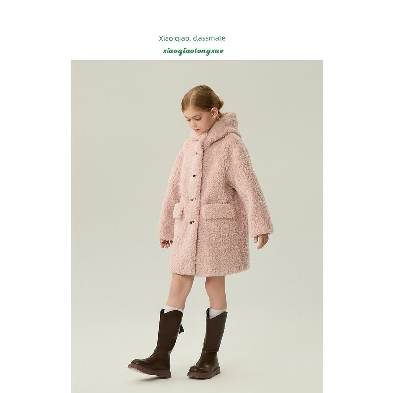 Children's Fur Coat 2025 Autumn and Winter New Style Girls' Imitation Lamb Wool Coat for Little Girls, Mid-Length Hooded