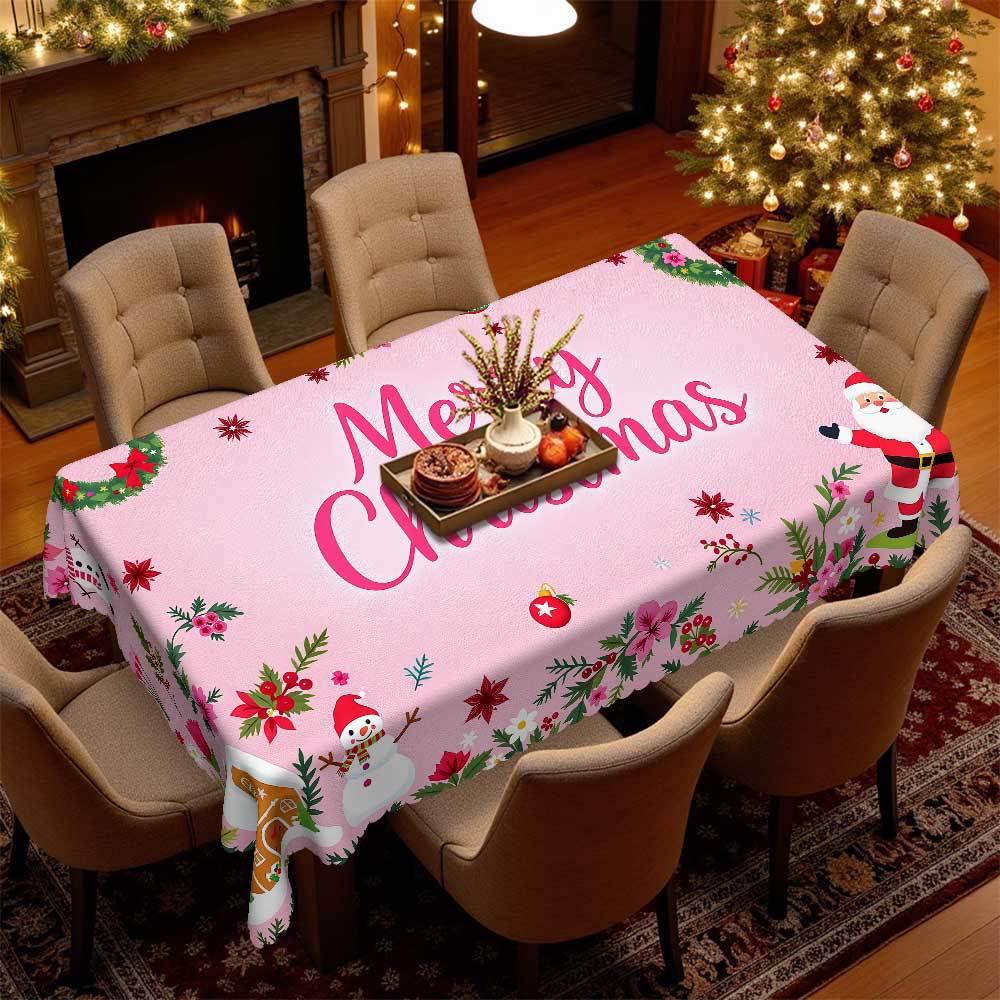 

Cute Pink Christmas Tablecloth, Snowman Print, Waterproof Household Party Holiday Decoration Rectangular Dining Table Cloth rectangular tablecloth-140x180cm