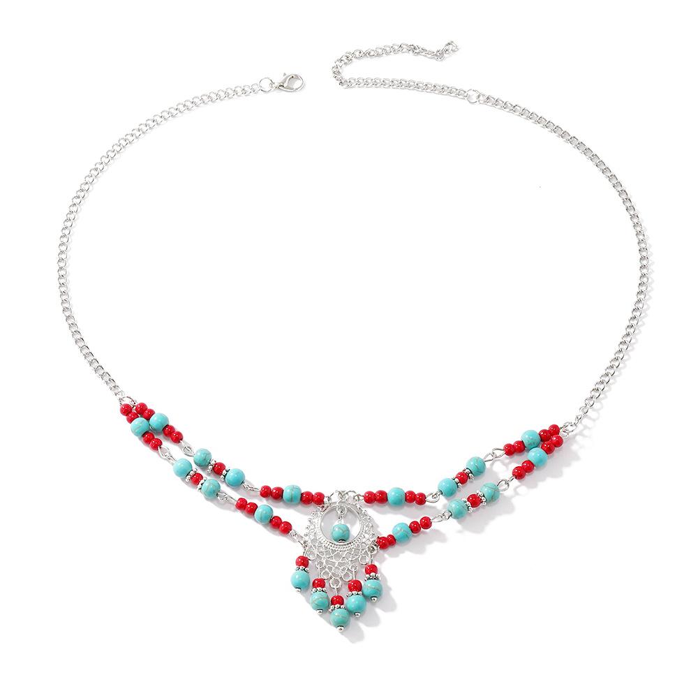 

Богемный древний ханьфу путешествия фотография бирюзовый красный бисер головной убор аксессуары, экзотическая цепочка для волос разноцветный