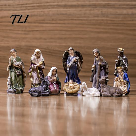 Religious Holiday Display Items 11 Pcs Christmas Nativity Scene Set, Resin Mini Figurines Tabletop Decor, Home Decor Holy Family Angel Shepherd