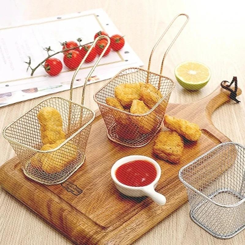 French Fries Basket Portable Stainless Steel Chips Mini Frying Basket Strainer Fryer Kitchen Cooking Basket Colander Accessories