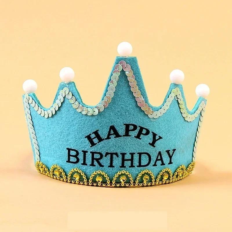 LED Happy Birthday Party Crown Hat Light Up Headdress King Princess Prince Baby Shower Boy Girl Children Decoration Supplies