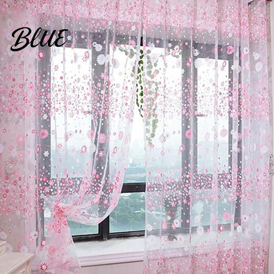 Voile Curtain Window for Home Decor Balcony Pattern Room Translucent Floral Valance Pastoral Office Cafe