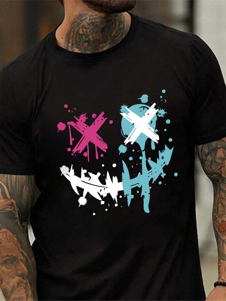 Sommer Herren 100% Reine Baumwolle Lässig Lockere Größe Smiley Face Muster Bedruckt Sport Bequem Rundhals Kurzarm T-Shirt