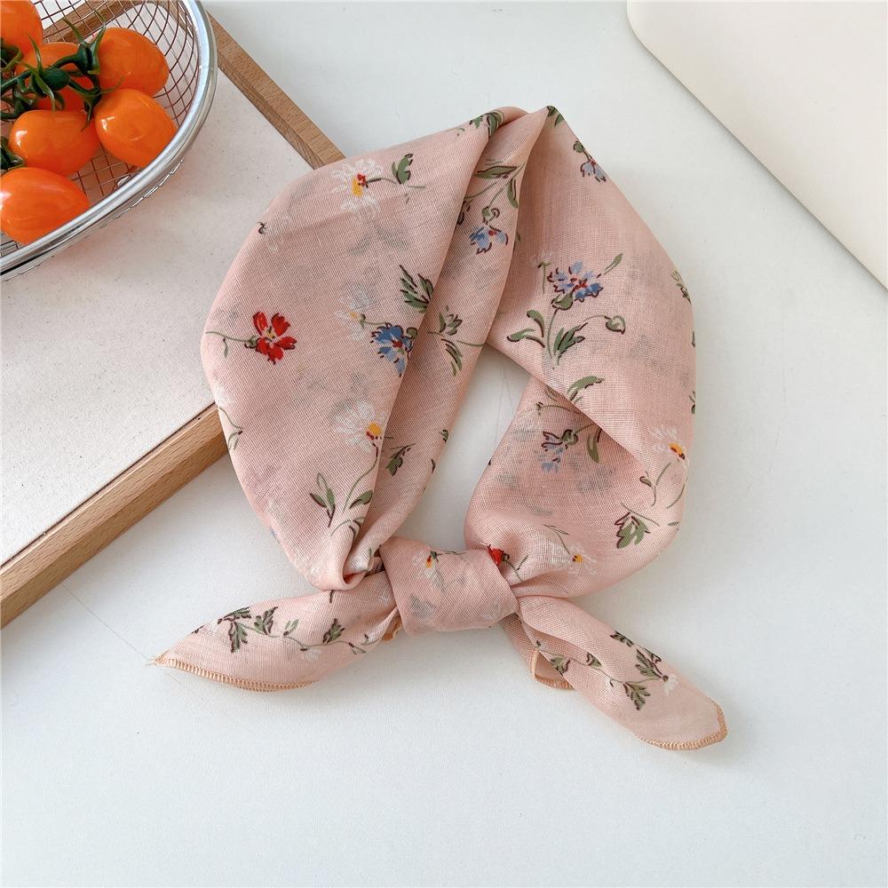 Flower Pattern Hair Scarf Square Head Handkerchief Trendy Neckerchief  Spring Summer Fall