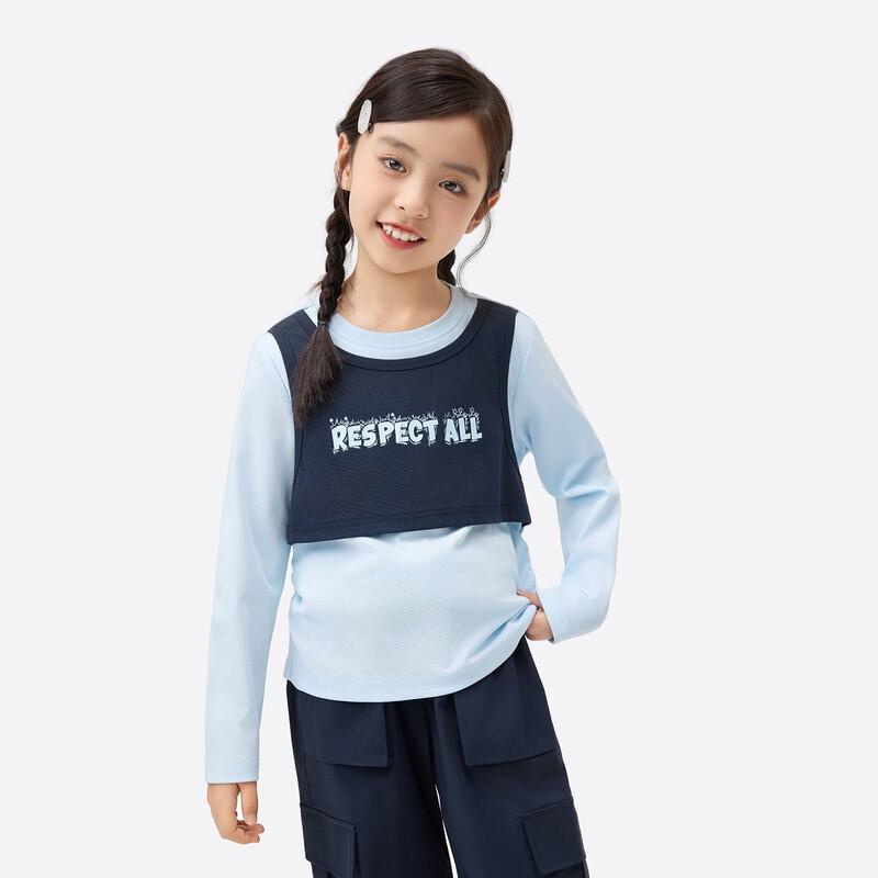 Girls  Faux Two-Piece Letter Long-Sleeve T-Shirt 140