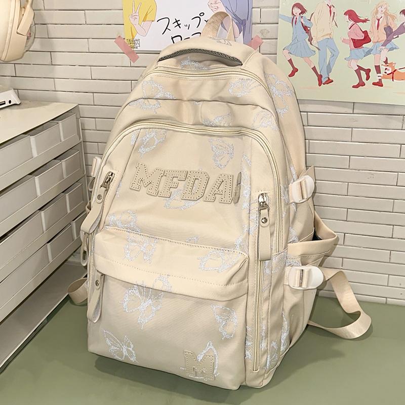 Fashionable Butterfly Printed Backpack Large Capacity Nylon Backpack Student Backpack with Multiple Pockets Suitable for Daily and Student Use 30 × 19 × 45 cm белый