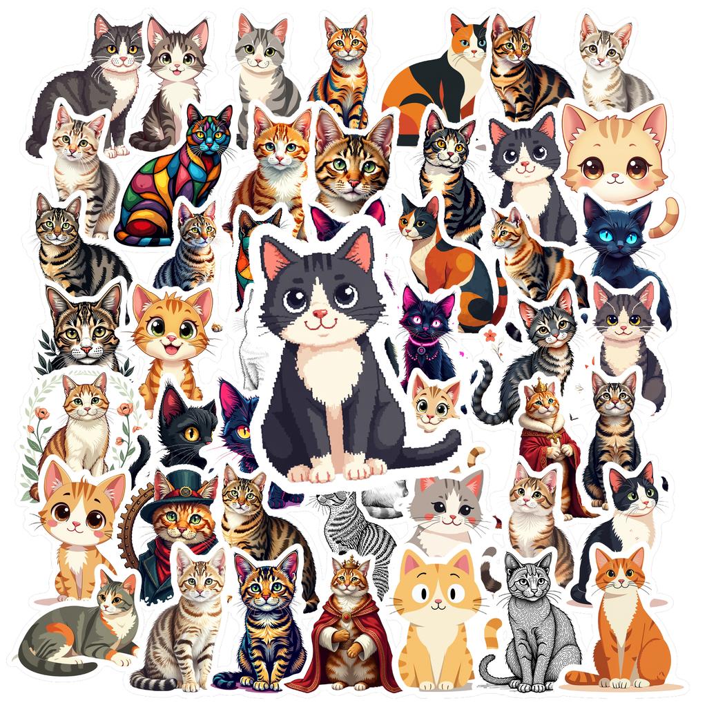 35-70pcs Lifelike Cat Stickers Cute Meow Style Graffiti Waterproof Decoration Diy Luggage Computer Phone Skateboard Sticker