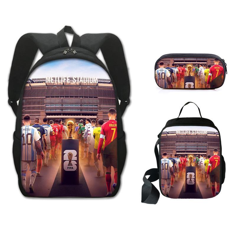 Set Zaino da Fan Coppa del Mondo 2026 Zaino 3 in 1 Borsa a Tracolla Astuccio Zaino Scolastico per Studenti Grande Capacità Tema Calcio