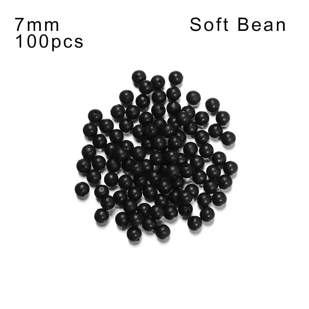 100Pcs Fishing Beads Space Stopper Black 3mm-12mm Round Soft and hard beans Fishing Lures bait Hook Rig Accessories