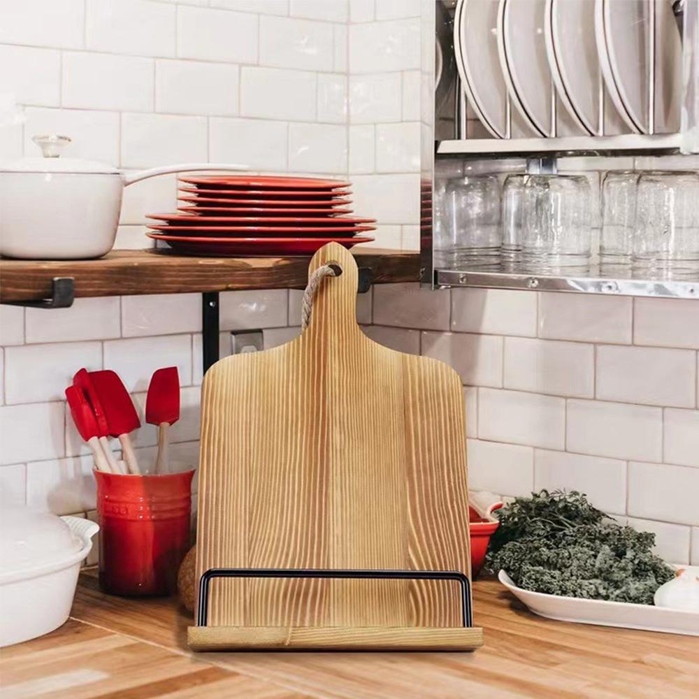 Adjustable Recipe Book Wooden Holder Bracket with Anti-Slip Kickstand