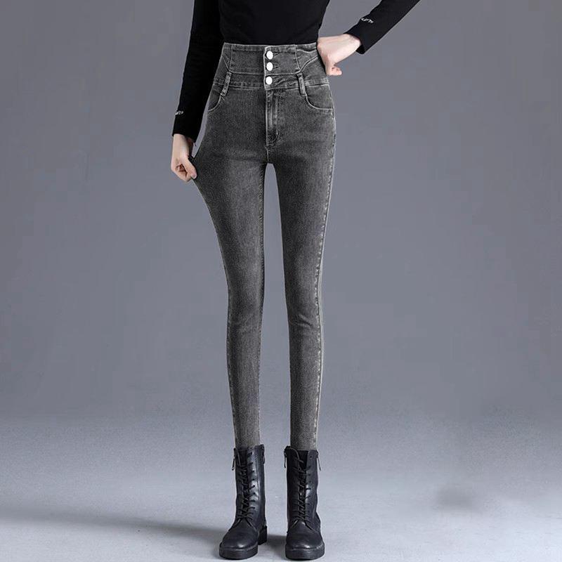 

Women s High-Waisted Slimming Stretch Pencil Jeans with Fleece Lining - 2023 Autumn/Winter Collection 27 (approx. 45-50 kg)