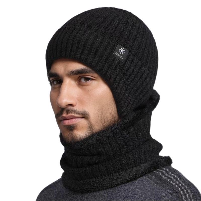 

Мужской трансграничный зимний набор шапка и шарф: Плотная вязаная подкладка из бархата, защита ушей, для людей среднего и пожилого возраста, устойчивость к холоду и ветру.