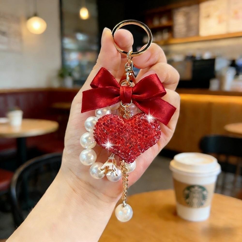 Elegant Luxury Style Keychain Crystal Rhinestone Heart Phone Lanyard  Handbag Accessory