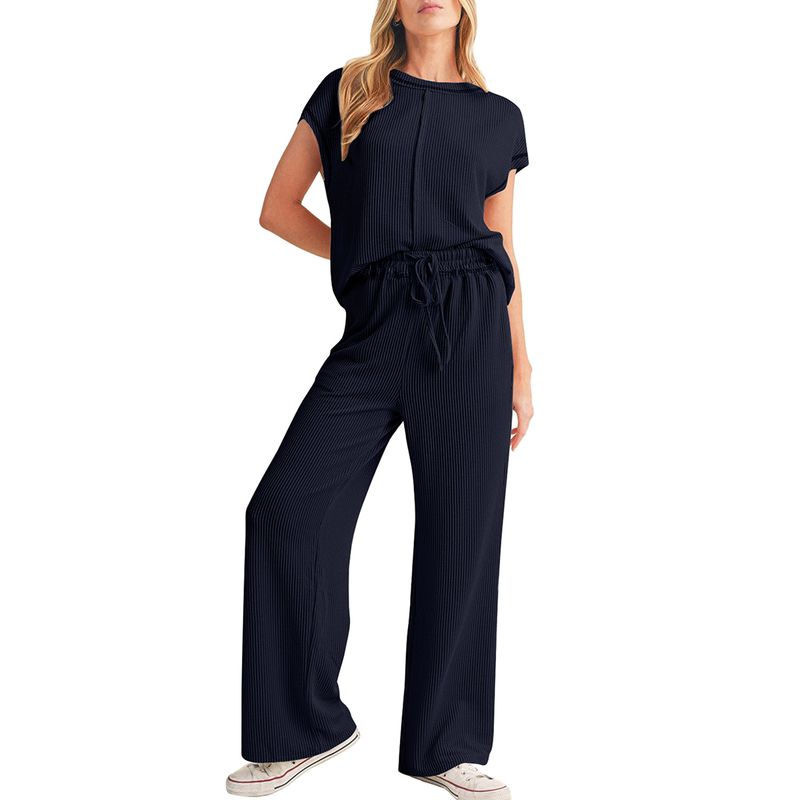 

American Shiying Solid Sports Style Fashion Set Women 2025 Summer New Short sleeve Trousers Two-piece Set Women