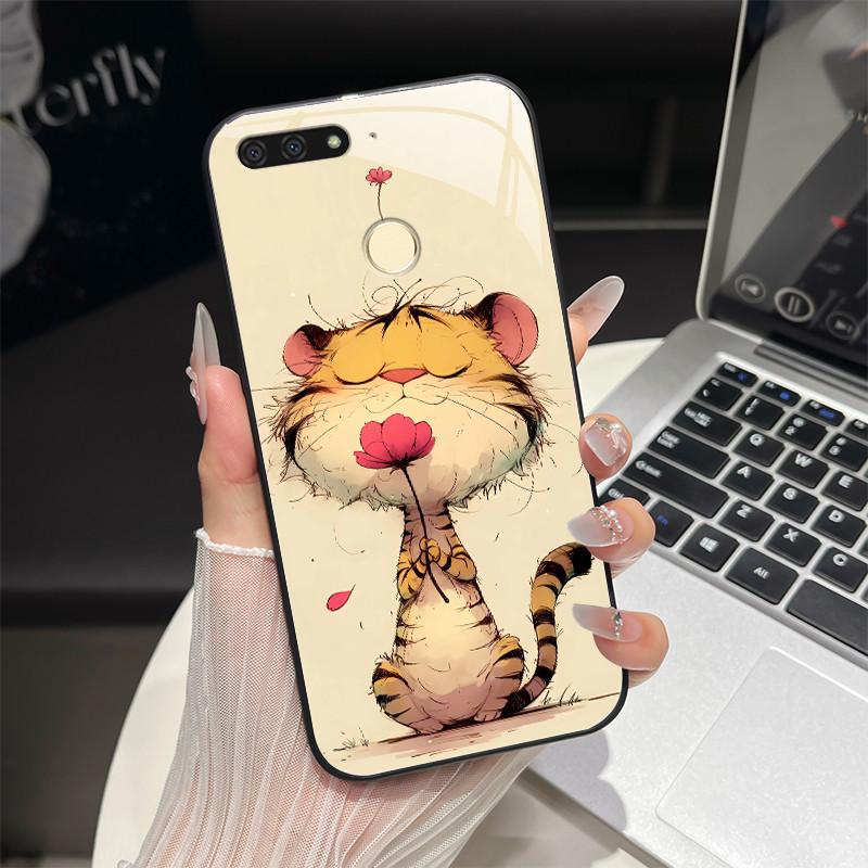 

For Huawei Honor 7c Pro 5.99 inch Phone Case Huawei Y7 Y7Prime 2018 Back Cover Tempered Glass Bumper Trendy Fantasy Design Funda Honor 7c Pro