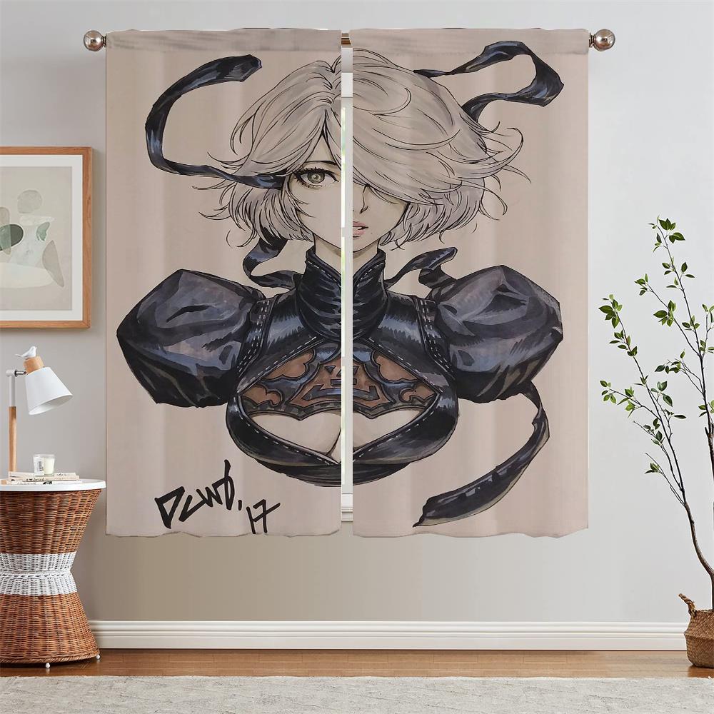 Nier Automata Window Blinds Kitchen Curtains Blackout Curtain Rods Tentacles Living Room Curtain for Children's Room Blind Curls