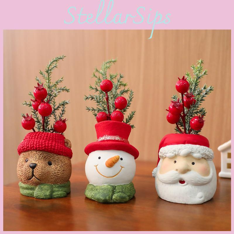 Resin Ornaments Christmas Set With Santa Snowman And Little Bear Figures