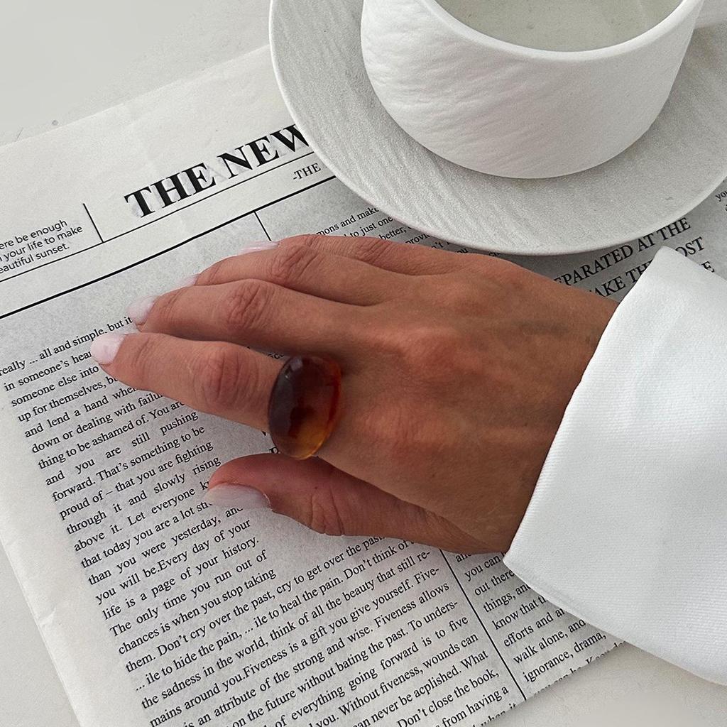 Retro Stackable Transparent Resin Ring: Colorful Arc Wide Band