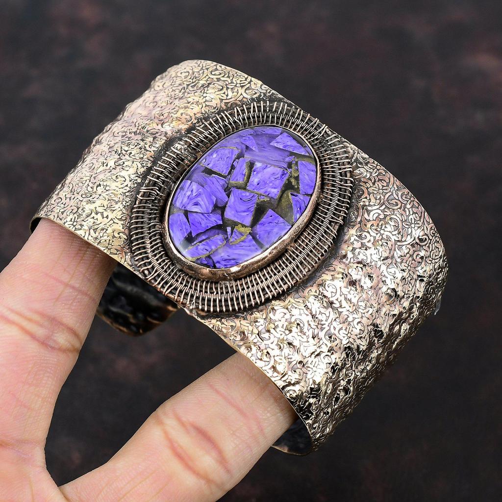 Kupfer Charoit Armreif Kupferdraht gewickelter Armreif Verstellbarer Armreif Kupferdraht Schmuck Handgefertigter Edelstein Armreif Geschenke für Ihn