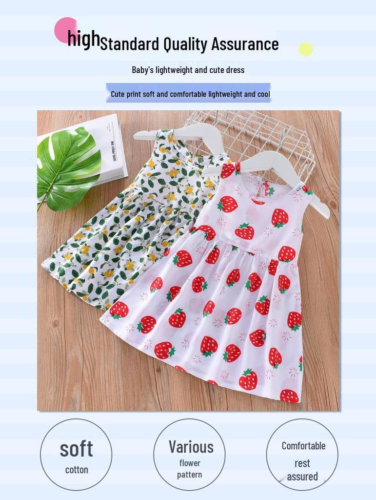 Girls' Floral Summer Princess Beach Dress, Cotton Silk Tank, A-line Skirt