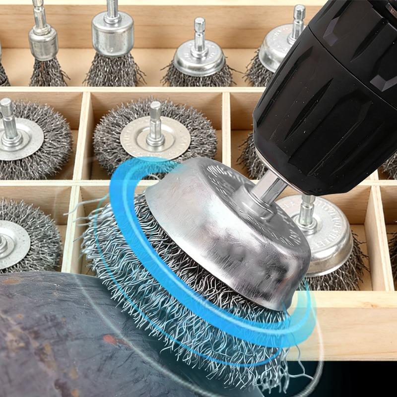 10 Sizes Wire Wheel Brush Drill Attachment Cleaning Polishing Metal Rust Removal Brushes Rotary Cleaning Accessories Tools