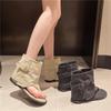 Canvas Flip-flops Pants Boots Women's Sandals Short Boots 2025 Summer New Flat Open-toed Hollow Cool Boots