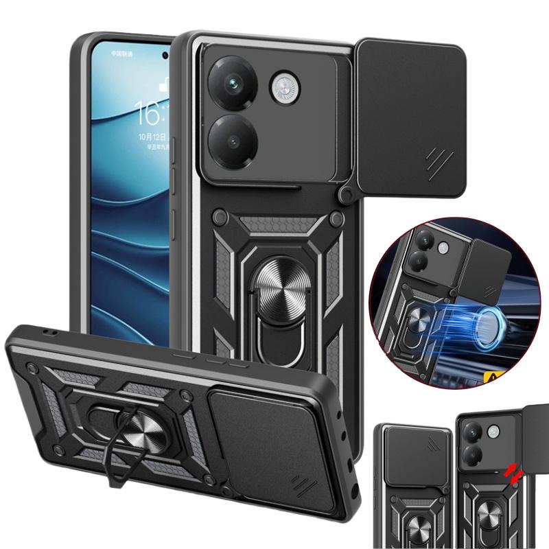 Für Xiaomi POCO M7 Pro 5G Hülle Armor Magnetischer Halter Ring Handy Funda Für Mi Poco M7 Pro M7Pro Schiebbarer Objektivschutz Abdeckung Coque