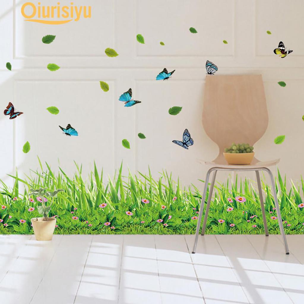 Yeşil çim kelebek çiçek süpürgelik PVC Duvar Sticker online alışveriş Yeşil çim kelebek çiçek süpürgelik PVC Duvar Sticker online alışveriş