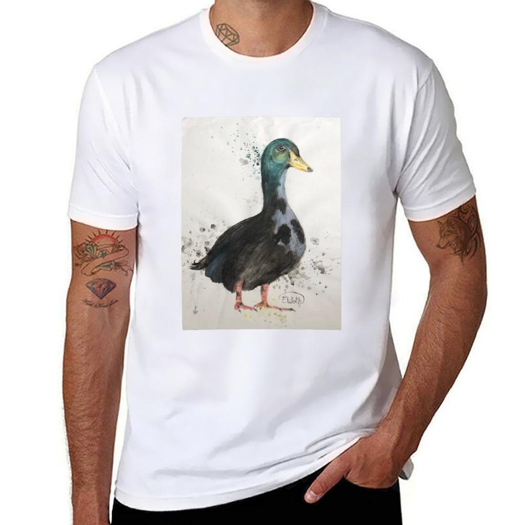Watercolor duck painting TShirt Functional Casual Short Sleeve Tee