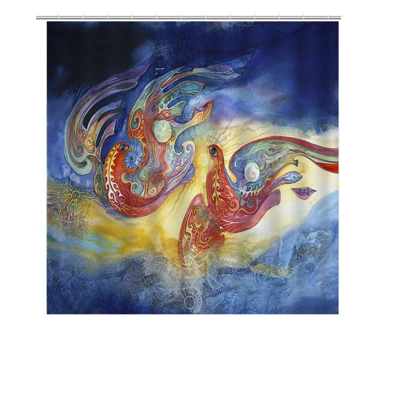 Vibrant Phoenix Design Shower Curtain Waterproof Fabric Bathroom Decor With Grommet Top For Home Use