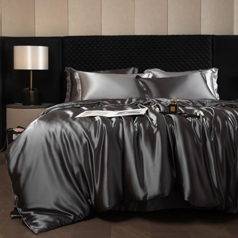 Double-Sided Washable Silk Bedding Set: Sheet, Duvet Cover, Bed Skirt