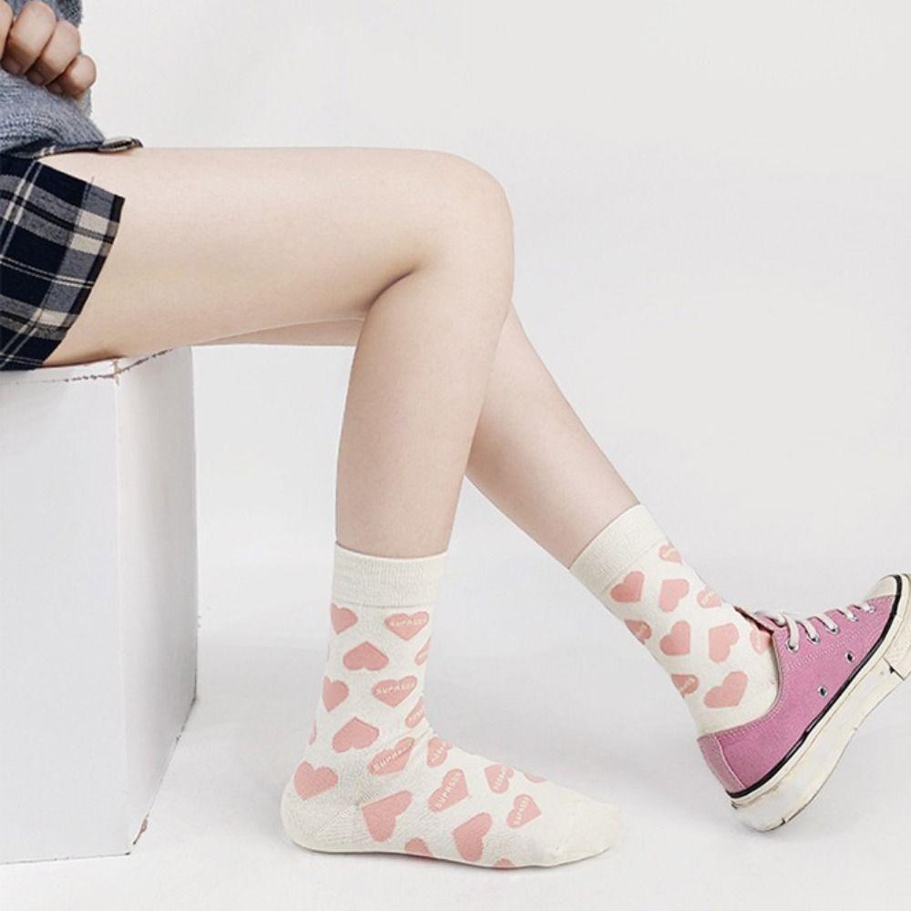 Valentine's Day Love Heart Socks Funny Women Socks Korean Style Love Mid-Tube Socks Gift