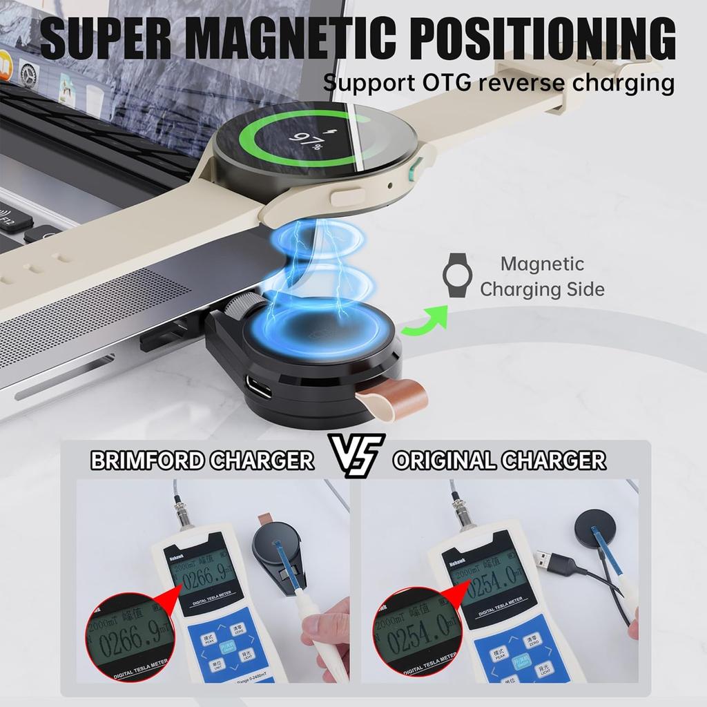 Portable Charger for Samsung Galaxy Watch7, 2in1 USB-C Travel Charger Compatible with Galaxy Watch Ultra/7/6/6 Classic/5 Pro/4/3, 90°Rotatable