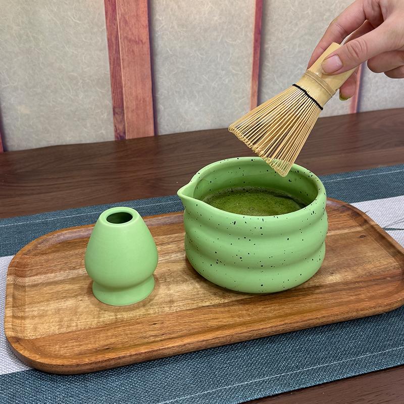 7 Pcs Matcha Set Matcha Kit Matte Trendy Speckled Ceramic Matcha Bowl Bamboo Whisk Scoop Stand Complete Ceremony Gift Box