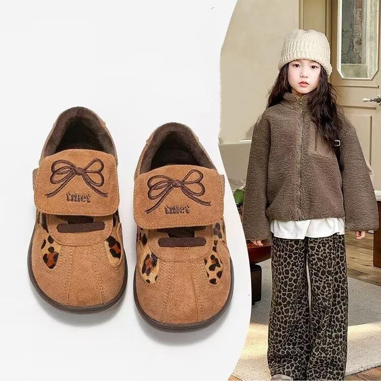 Girls' Shoes Spring and Autumn 2025 New Korean Children's Sports Shoes 6-12 Years Old Little Girl Leopard Print Board Shoes German Training Shoes