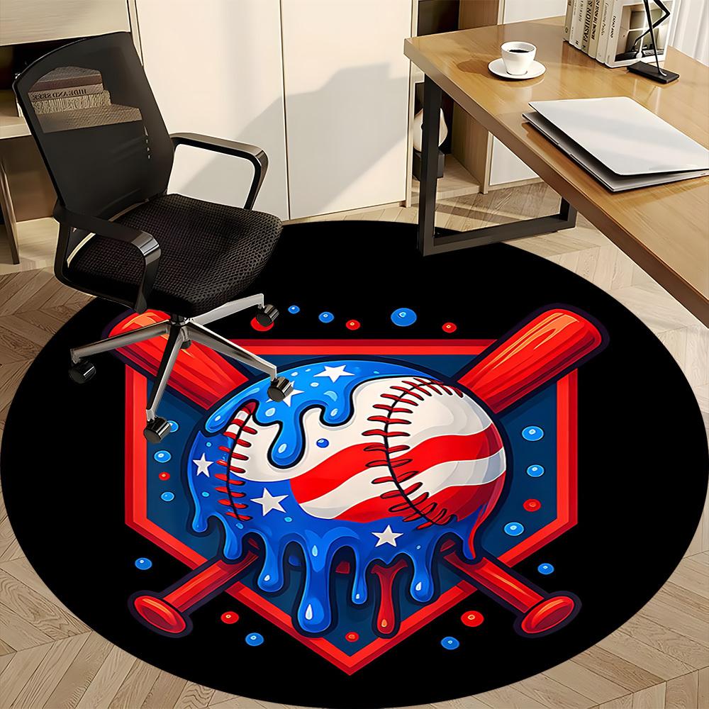 1PC Baseball Stars Office Round Area Rug, Indoor Mat Suitable ForOffice, Under Office Chairs Bedroom Living Room Home Decor, Room Deco, D036