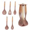 Set di utensili da cucina in silicone: Set di 6 Utensili con Manico in Legno, Resistenti alle Alte Temperature con Supporto, Include Spatola & Mestolo per Zuppa.
