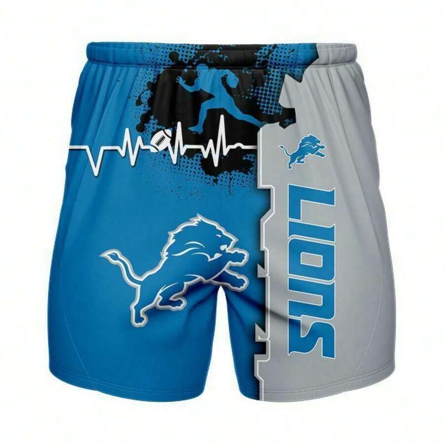 

Men s N-F-L Detroit Lio-Ns 3D Print Beach Shorts Quick Dry Summer Swim Trunks Game Day Football Fan Gear Casual Board Shorts S