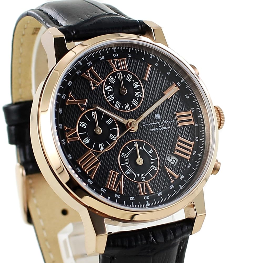 Salvatore Marra Chronograph Watch with Date Calendar and Leather Strap Men's [No.4]